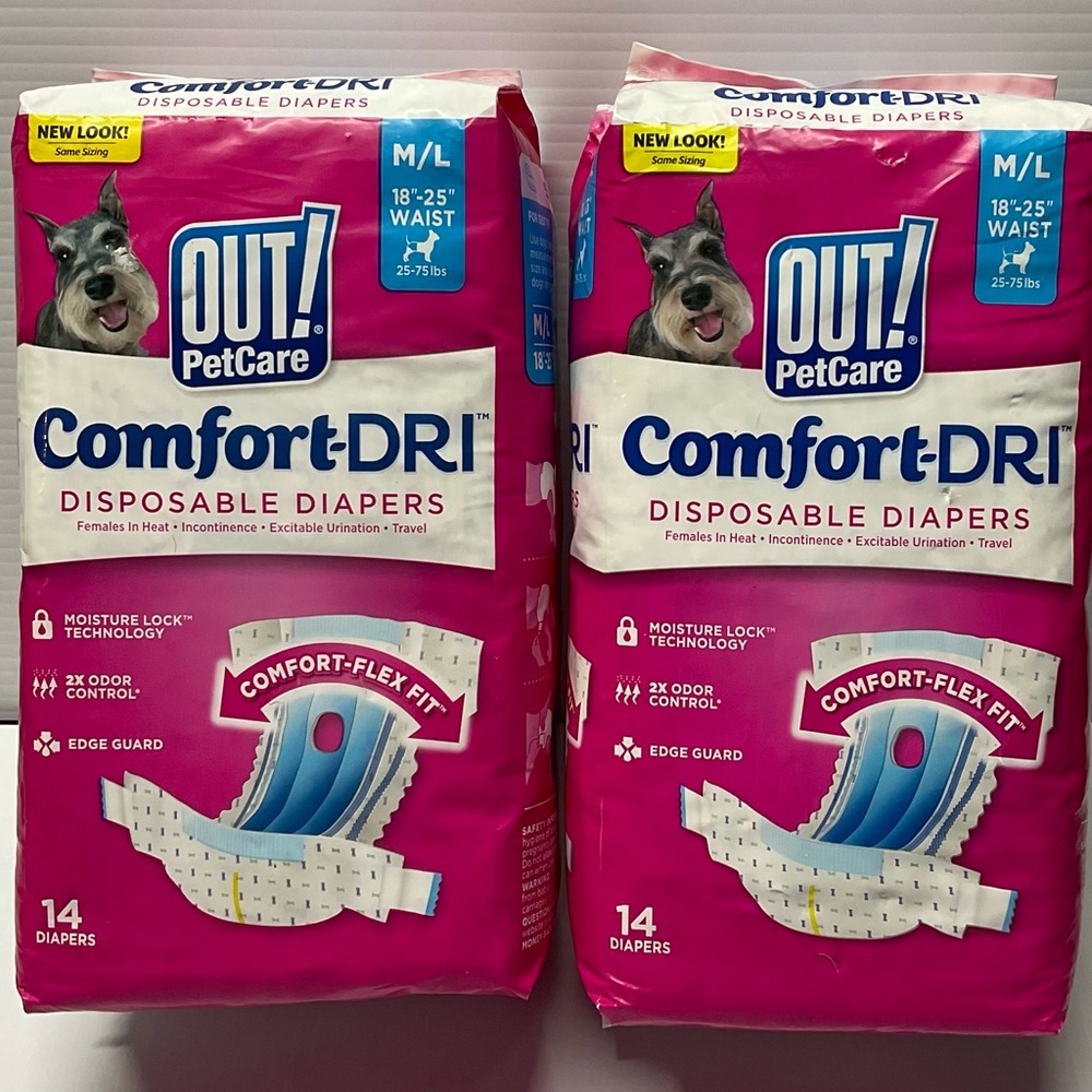 OUT! Pet Care Disposable Diapers For Pets 2 Pack. Size M/L 18”-25”